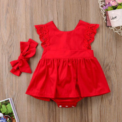 Red Lace Romper Dress Xmas Party Dresses